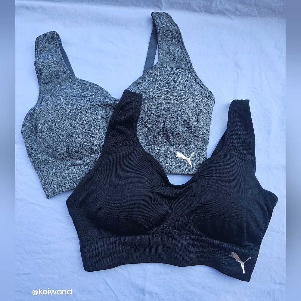 Puma Performance Women's Seamless 2 Pack Sports Bra Heather Gray/Black M